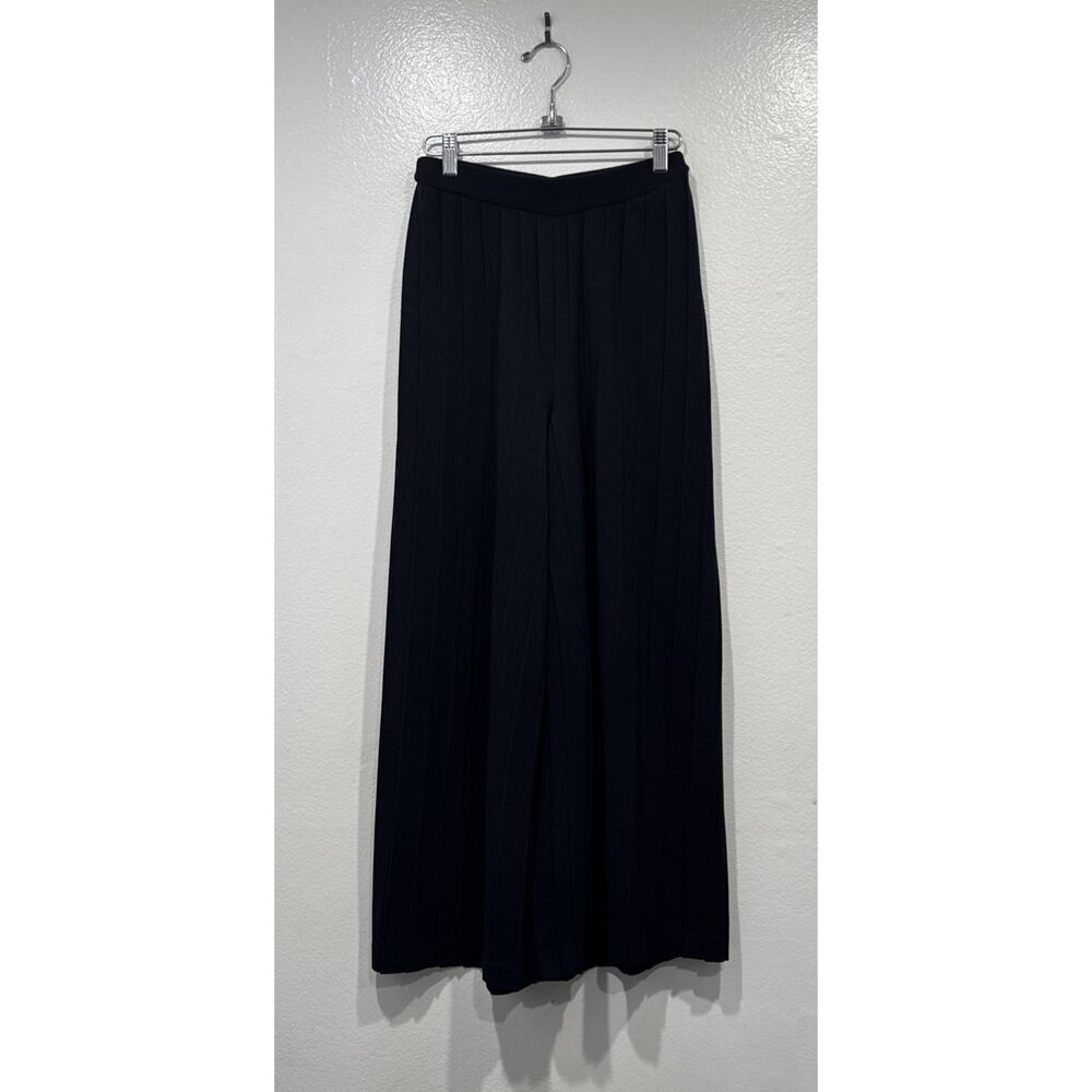 Theory Navy Blue Pleated Gaucho Palazzo Knit Pants‎ Wide Leg Petite Size P Crop